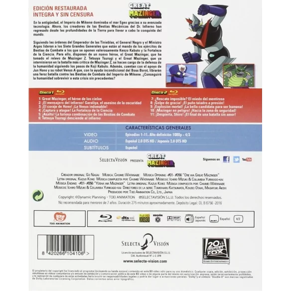Great Mazinger Box 1.- Edición Bluray.