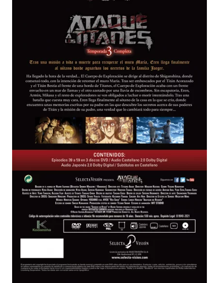 Ataque A Los Titanes Temporada 3 Completa Dvd